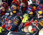 Red Bull μηχανικό παρακολουθώντας τον αγώνα